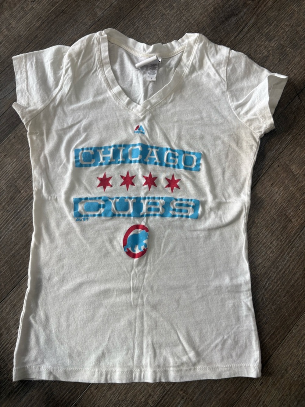 Chicago Cubs White Girls' Short Sleeve V-Neck Tee